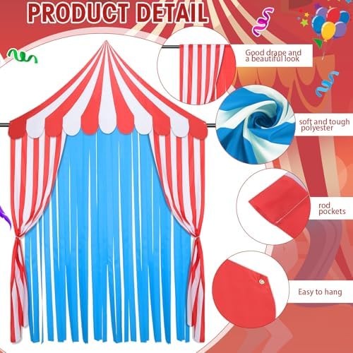Breling 4 Pcs Carnival Circus Decor Backdrop Tent with Canopy ，Red Blue - Image 3