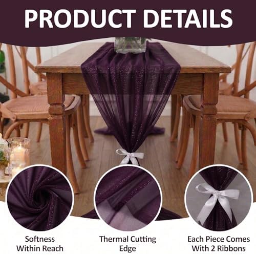 Pack of 5 Chiffon Table Runners 29 x 120 Inch, 10FT Long - Eggplant - Image 5