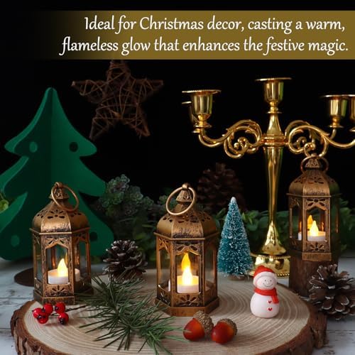 LLQ 12Pcs Mini Lantern with LED Tea Light, Garden Fairy Party Decorations, Battery Included, Vintage Lanterns Decorative, Hanging Candle Lanterns for Halloween Christmas Wedding Table Centerpiece - Image 4
