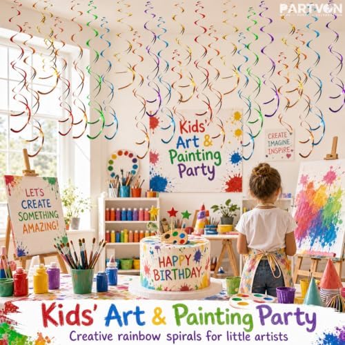 36 PCS Rainbow Hanging Swirl Decorations, Sparkle Ceiling Swirls with Plastic Streamers for Pride Party, Unicorn Theme, Kids Birthday, Baby Shower, Graduation, Wedding - Image 3