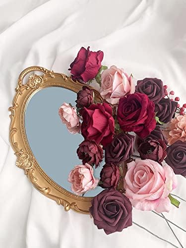 FACINOC Roses Artificial Flowers Burgundy Red Mix Silk Dahlia Bulk Box Set - Image 6