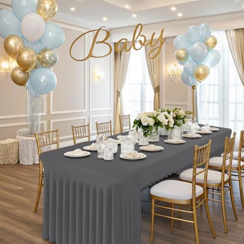 Smiry 2 Pack Spandex Open Back Tablecloth,Elastic Fitted Stretch Tablecloth for 6FT Rectangle Tables,Waterproof Washable Table Cover Skirt for Wedding, Banquet & Parties (Dark Grey, 72Lx30Wx30H Inch) - Image 5