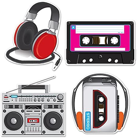 Beistle 4 Piece Paper I Love The 80’s Cassette Player Cut Outs Retro 1980’s Party Supplies Music Theme Wall Decorations, 12" - 14", Multicolored by Beistle