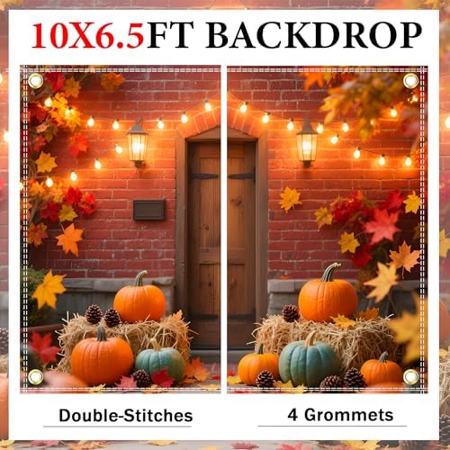 Fall Backdrop for Photography 118x79in Autumn Backdrop with 4 Grommets Fall Harvest Landsacape Pumpkin Maple Leaf Haystacks for Thanksgiving Baby Shower Birthday Party Photobooth Banner Props - Image 3