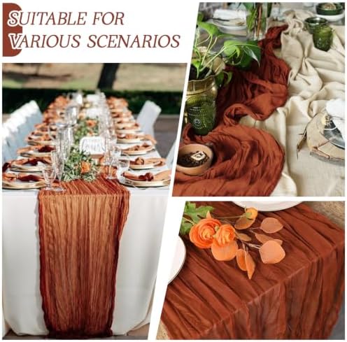 3 Pack Terracotta Cheesecloth Table Runner 17x108 Inch Semi Sheer Boho Gauze Cheese Cloth Fabric Table Runners Table Decor for Wedding Party Baby Shower Birthday Home Decor Garden Farmhouse - Image 3