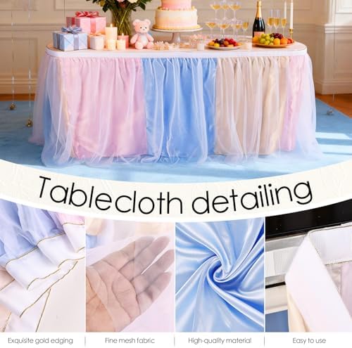 THARAHT Tulle Table Skirt 6FT 180CM Long for Rectangle Tables Round Tables Ruffle Desk Skirt for Princess Girls Birthday Party Cake Dessert Decorations Table Skirt - Image 3