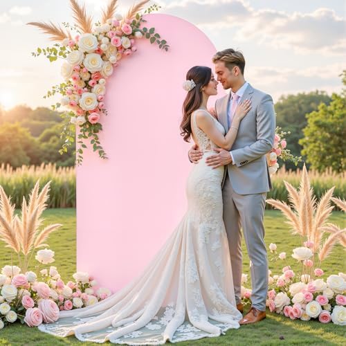 7.2 ft Arch Backdrop Cover Pink - Double-Sided Spandex Arch Covers Stretchy Backdrop for Balloon Arches Birthday Party Baby Shower Banquet Wedding Photo Background - Image 4