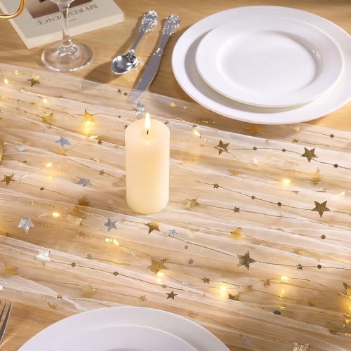 Goodluck 6pcs Table Runner with Gold Foil Stars 28x118 Inch - Image 5