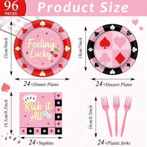 96 Pcs Casino Paper Party Plates and Napkins for Las Vegas Themed Party Supplies Casino Night Poker Dessert Tableware Set for 24 Guests Las Vegas Birthday Bachelorette Party Decorations - Image 2