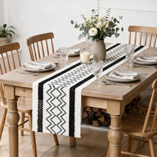 Artoid Mode Black Stripe Diamond Woven Table Runner 12x60 Inch - Image 5
