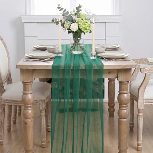Artoid Mode 6Pcs Dark Green Gauze Table Runner 28x120Inch, Seasonal Sheer Kitchen Dining Holiday Wedding Birthday Baby Shower Table Decor for Home Party - Image 2