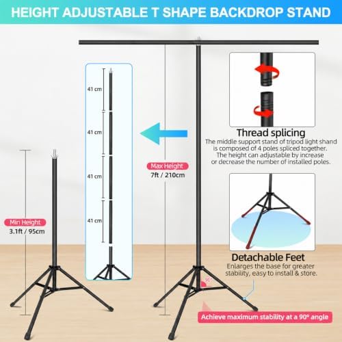 Black Backdrop Background with Stand for Photoshoot, 5x6.8ft Black Photo Backdrop Curtain Cloth with Background Support Stand, 5 Spring Clamps& Carrying Bag for Party Photography Video Studio - Image 4