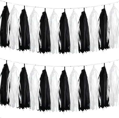 We Moment Black and White Tassel Garland，Tissue Tassel Banner for Black White Birthday Party Decorations,Pack of 20 by We+Moment