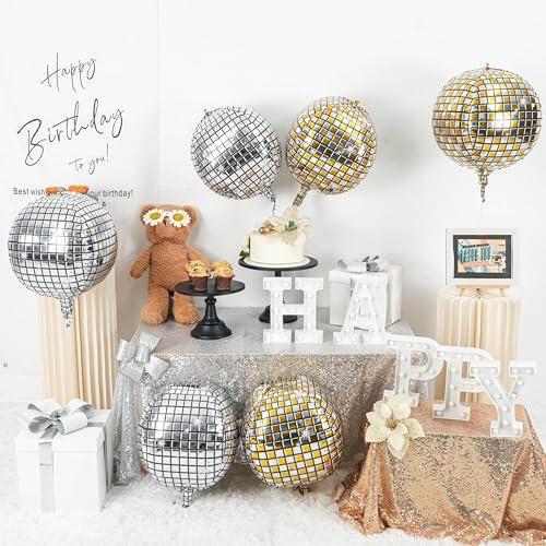 6pcs 22 Inch Gold and Silver Disco Ball Balloons, Silver Big Disco Balloons, Gold 4d Large Foil Aluminum Balloon For Birthday Baby Shower 70s 80s 90s Theme Party Wedding Engagement Graduation Decor - Image 3