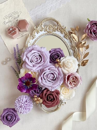 FACINOC Roses Artificial Flowers Purple Fake Flower with Stems Bulk Box Set - Image 3