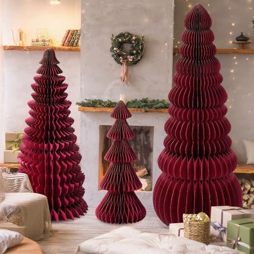 3 Pcs Large Honeycomb Christmas Tree,Classic,Burgundy - Image 6