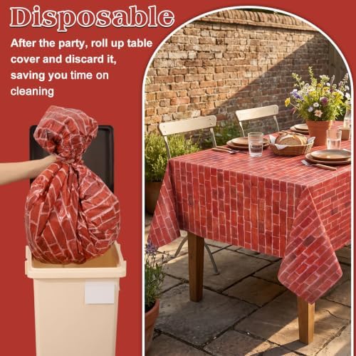 3 Pack Red Stone Wall Plastic Tablecloth, Medieval Castle Party Decoration - Image 3