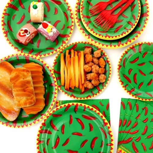 100 Pcs Chili Cook Off Party Plates and Napkins Set Pepper Birthday Decorations Mexican Party Supplies Mayo Tableware Fiesta Themed Party Favors for Red Chili Party Decorations Serves 25 - Image 5