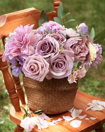 FACINOC Roses Artificial Flowers Purple Bouquet Violet Fake Flower Box Set - Image 6