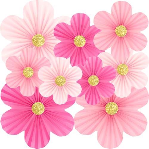 Pink Party Decorations, 9PCS Pink Paper Flowers Decorations for Wall by Unknown
