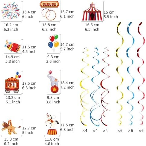 Carnival Hanging Swirl Set Party Decorations, 48 Pcs, Circus Joker Balloon Party Supplies Sign,Red Blue Yellow - Image 5
