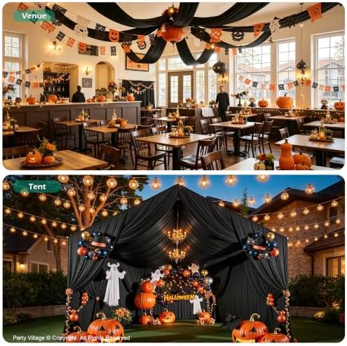 2 Panels 5ft(W) x 20ft(L) Black Ceiling Drapes for Halloween Parties - Image 4