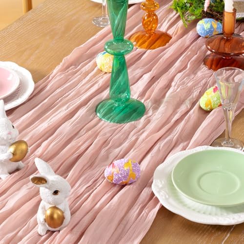 DeZerlor Dusty Pink Cheesecloth Table Runners 4 Pack Summer Boho Runners - Image 2