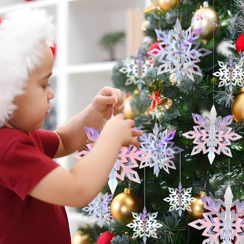 24 PCS Snowflake Christmas Hanging Party Decor Supplies,12 PCS 3D Glittery Snowflakes &12PCS 3D White Paper Snowflakes Hanging Garland for Christmas Winter Holiday New Year Wonderland Party Decoration - Image 6