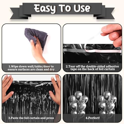 Voircoloria Foil Fringe Backdrop Curtains, 3.3x6.6ft,Black, 3pcs - Image 4