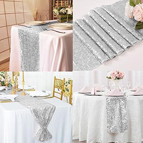12 Packs 12 X 108 Inch Silver Sequin Table Runner Glitter Dining Table Runner for Birthday Wedding Engagement Bridal Baby Shower Bachelorette Holiday Celebration Party Supplies Decorations (Silver) - Image 6