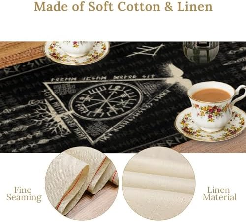 Vintage Viking Pattern Table Runner, Helm of Terror Scandinavian Viking Seasonal Dinner Runner for Farmhouse Party Holiday Home Kitchen Dining Table Decor 13"x70" - Image 5