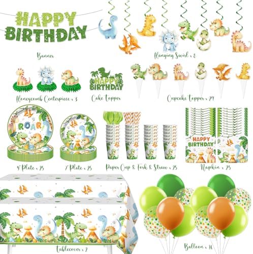 213Pcs Dinosaur Birthday Party Decorations Tableware Set, 25 Serves - Image 2