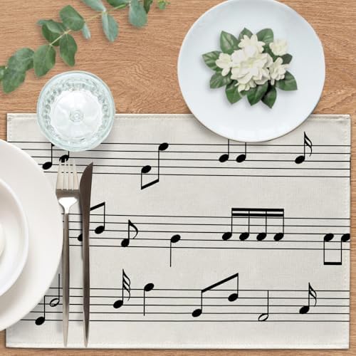 Vintage Music Sheets Placemats Set of 4, Retro Musical Notes Staff - Image 4