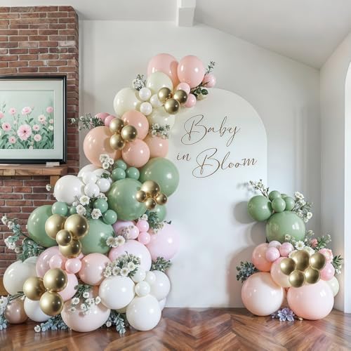 Baby in Bloom Balloon Arch Kit, 134Pcs Dusty Sage Green and Pastel Pale Pink Cream White Beige Light Gold Floral Balloon Garland for Girls Boho Baby Shower Flower Birthday Garden Tea Party Decorations - Image 4