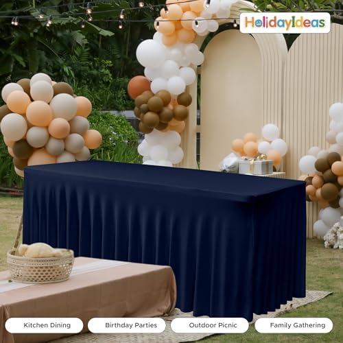 6 Pack Navy Spandex Table Covers 6ft Rectangle Ruffle Skirts for Party - Image 5