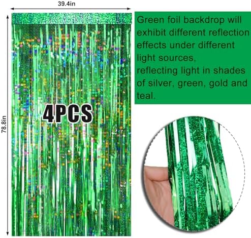 4 Packs Green Foil Fringe Curtain, Green Glitter Metallic Tinsel Backdrop for Birthday, Wedding, Baby Shower, Halloween, Christmas, Hawaiian Luau, Football, Dinosaur Jungle Party Decorations Supplies - Image 6