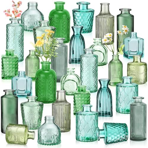 Yaomiao 30 Pcs Glass Bud Vases Centerpieces, Green Series by Yaomiao