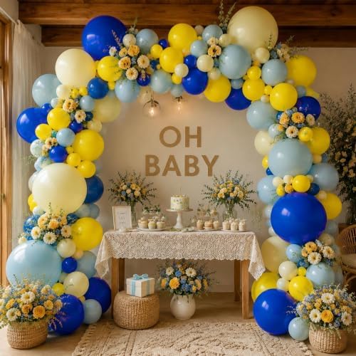 Blue and Yellow Balloon Arch Garland Kit Double Stuffed by DOUBLELAYERBALLOON