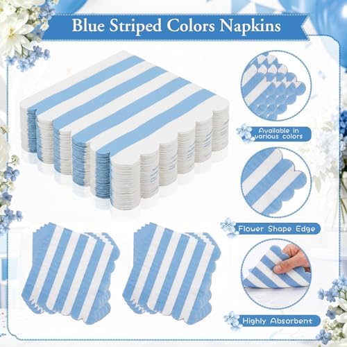 Mimorou 175 Pcs Light Blue and White Striped Party Tableware for 25 - Image 5