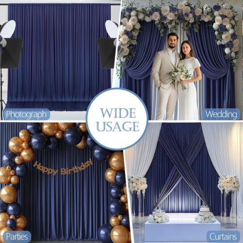 ESGOTBME 10x10ft Wrinkle Free Navy Blue Backdrop Curtain for Parties Soft Fabric Drapes Wedding Blue Curtain Backdrop for Birthday Party Decorations Background for Photography 5x10ft, 2 Panels - Image 3