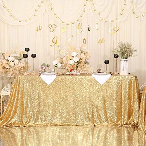 Eternal Beauty Gold 48x72 Inch New Years Eve Sequin Tablecloth - Image 2