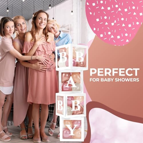 44-Pc Baby Shower Boxes & Balloons, Gender Reveal - Dusty Pink, Sand & Nude - Image 6