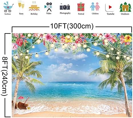 10x8ft Summer Hawaiian Beach Photography Backdrop - Image 4