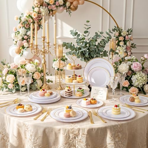 I00000 102 Pcs Gold Plastic Plates, Premium Disposable Gold Plates - Image 3