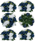 BLOSMON Flower Balls Table Centerpieces: 6 Pcs Fake Flowers Navy Blue White Wedding Kissing Rose Balls Decor - Artificial Floral Arrangements Flower Bouquet of Roses Home Party Table DIY Decorations by Blosmon