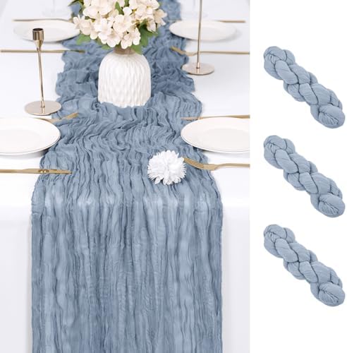 3 Pack Dusty Blue Cheesecloth Table Runner 17x108 Inch Semi Sheer Boho Gauze Cheese Cloth Fabric Table Runners Table Decor for Wedding Party Baby Shower Birthday Home Decor Garden Farmhouse by Unknown