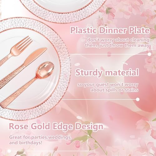 Ciaell 150PCS Rose Gold Plastic Plates – Disposable Plates with Rose Gold Plastic Silverware include 50Plates, 25Forks, 25Knives, 25Spoons, 25Cups for Wedding & Party - Image 3