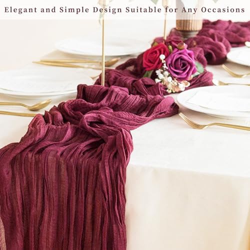 Burgundy 20 Pack Cheesecloth Table Runner 10FT Rustic Gauze Cheese Cloth Table Runner for Wedding Bridal Baby Shower Table Decor 20 x 120 Inch Long Boho Fabric Sheer Birthday Party Table Decorations - Image 7