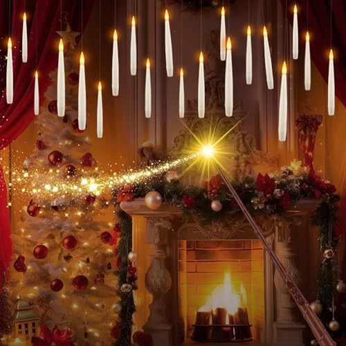 36 Pcs Halloween LED Magic Hanging Floating Candles, Taper Flickering Flameless with 2 Magic Wands - Candle Set for Halloween, Christmas, Weddings, Birthdays & Fantasy Ambiance... by CAKETYCG