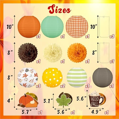 16Pcs Fall Thanksgiving Decorations Paper Lanterns Set - Image 3